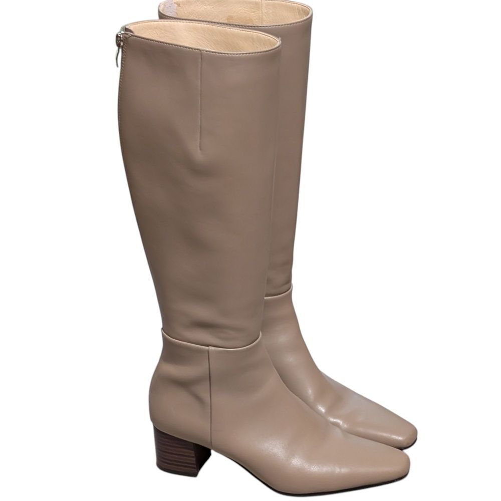 Christine Shell Paris Leather Tan Heeled Boots with Minimalist Design Taupe 36